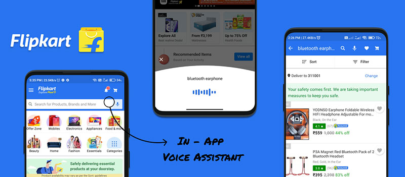Trợ lý tìm kiếm bằng giọng nói (nhiều thứ tiếng) trên ứng dụng Flipkart giúp trang thương mại điện tử này đáp ứng tốt hơn nhu cầu khách hàng 
